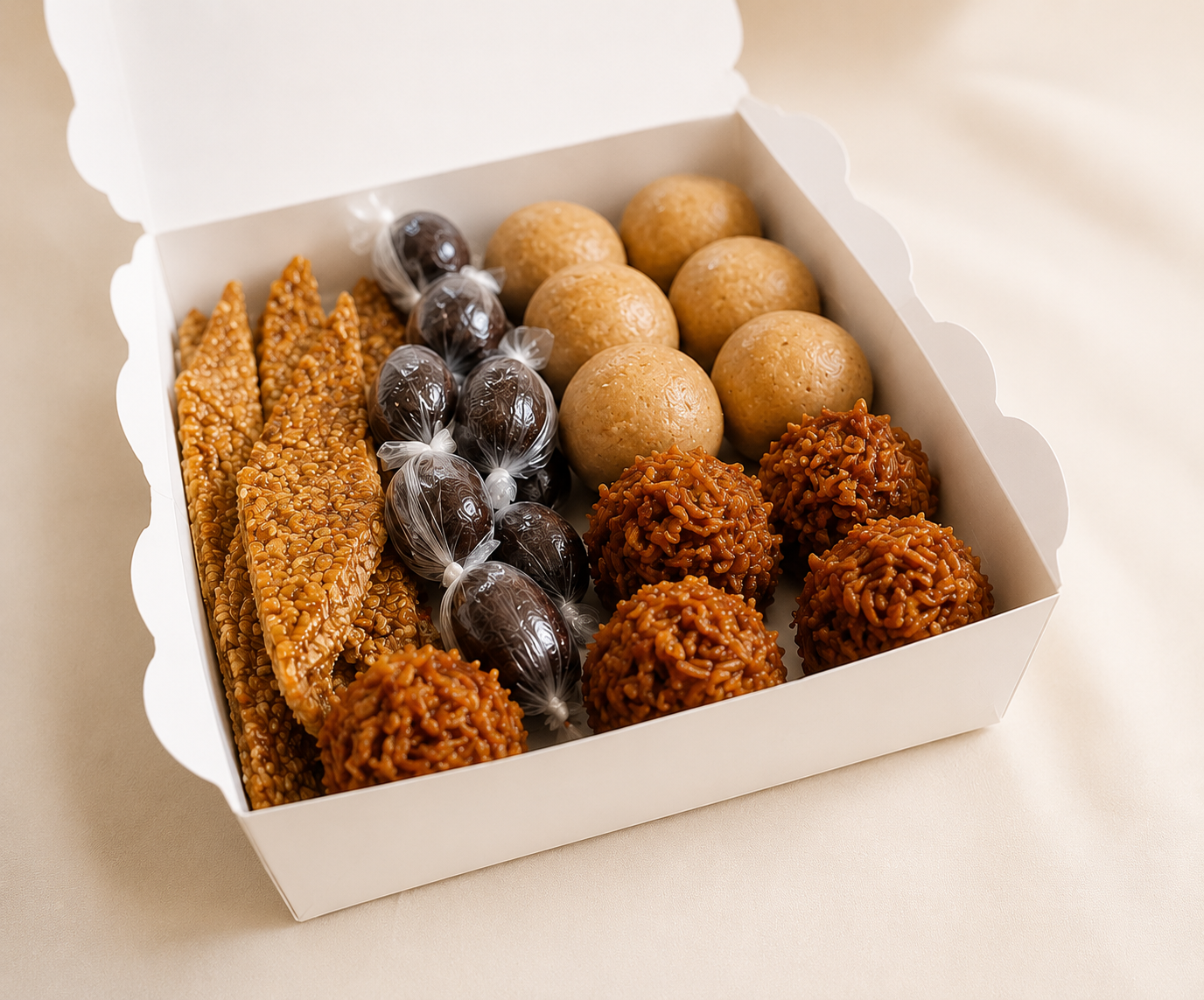 Mini Nostalgique box with peanut brittle, Baba Dudu, Donkwa and Coconut Candy