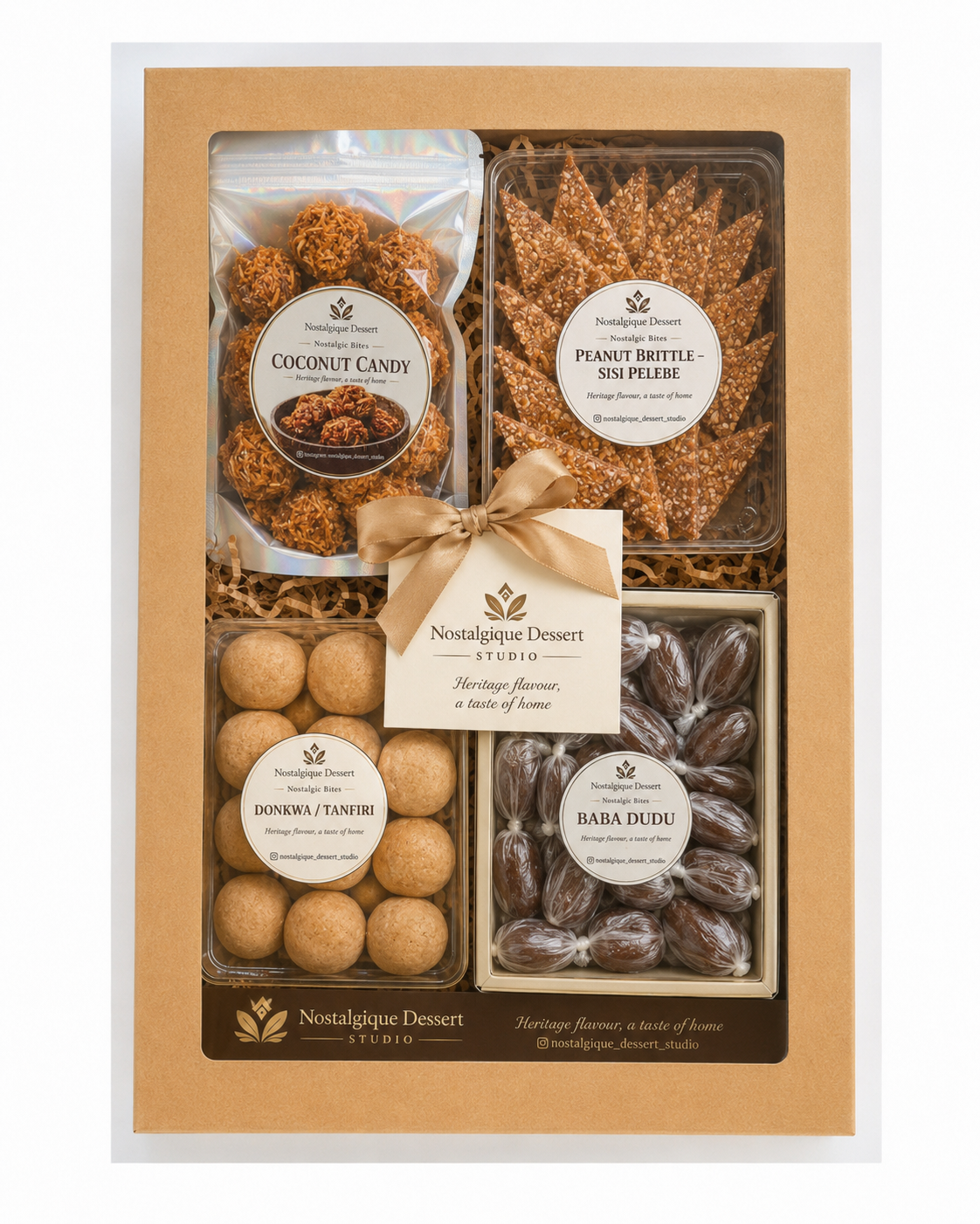 Luxury Full Package Box with a full assortment of Nostalgique treats in premium kraft packaging