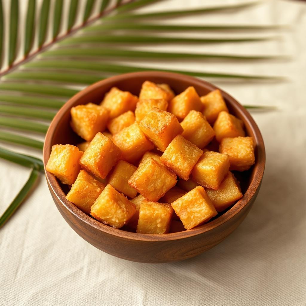 Bowl of crunchy golden chinchin cubes